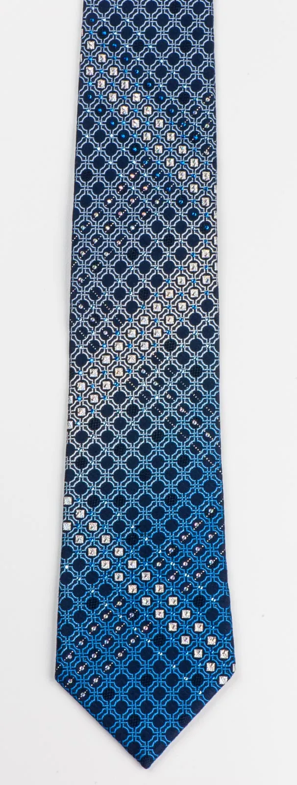 Indian Homme Rhinestone Neck Tie Trellis on Navy Blue Silk With Silver Sparkles