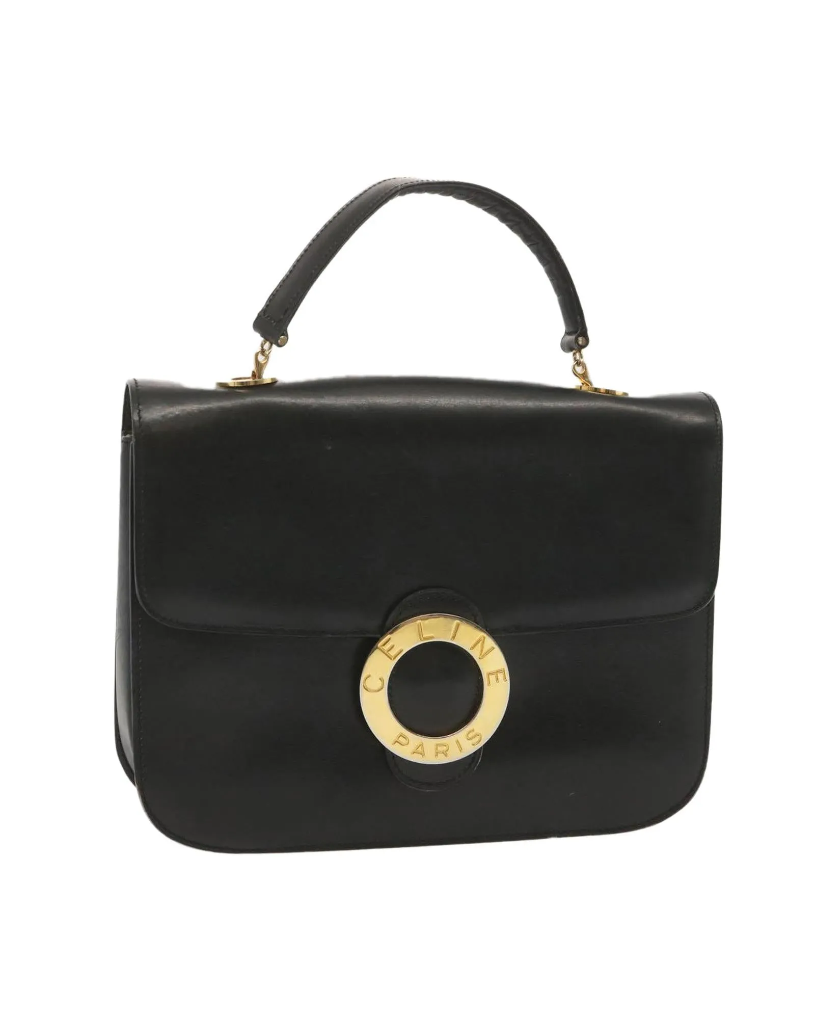 Leather Circle Hand Bag in Black by Celine