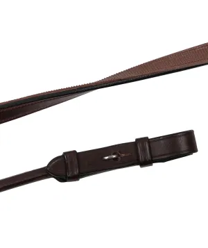Leather/Ruber Round Reins w. French Hooks - Brown