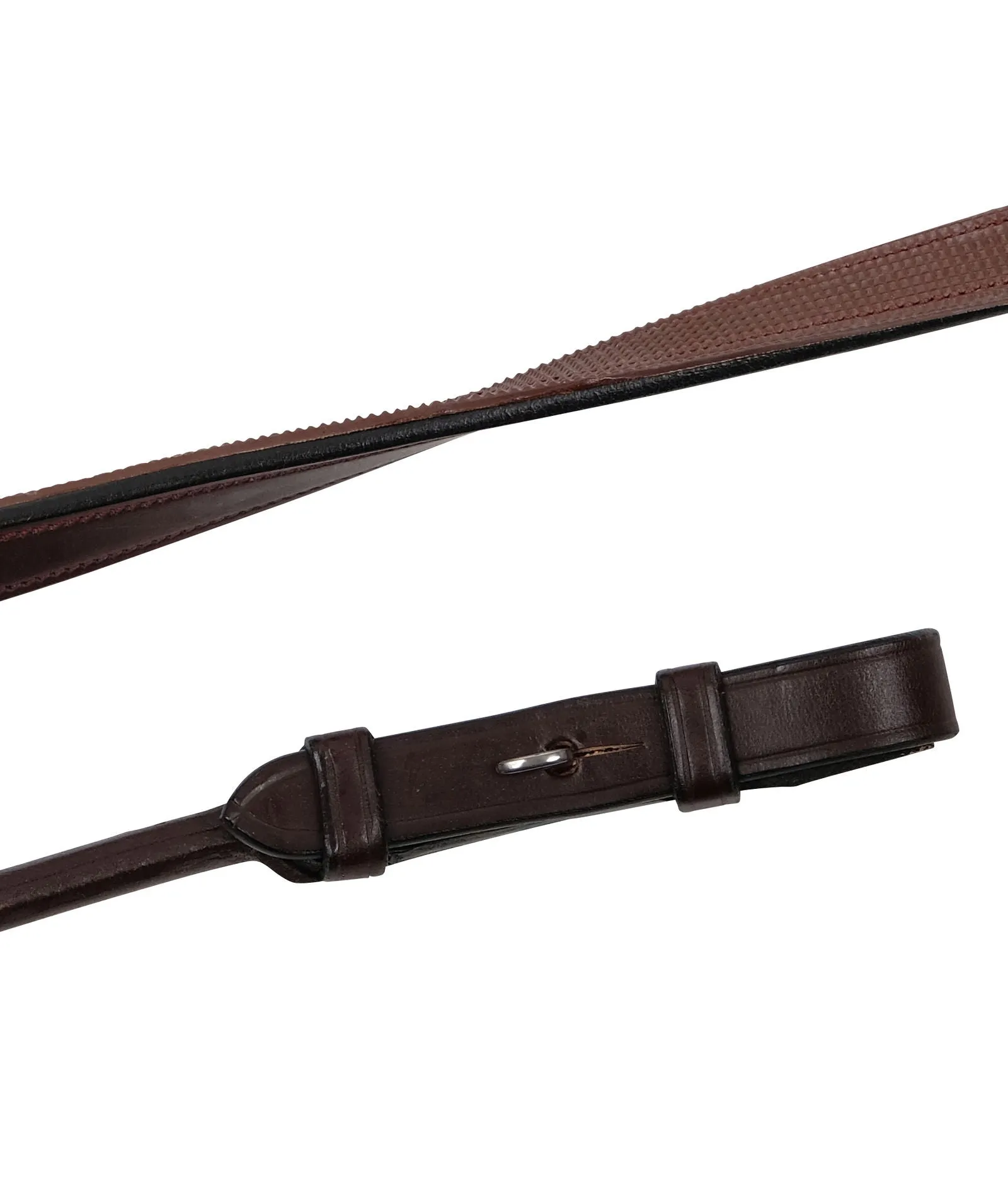 Leather/Ruber Round Reins w. French Hooks - Brown