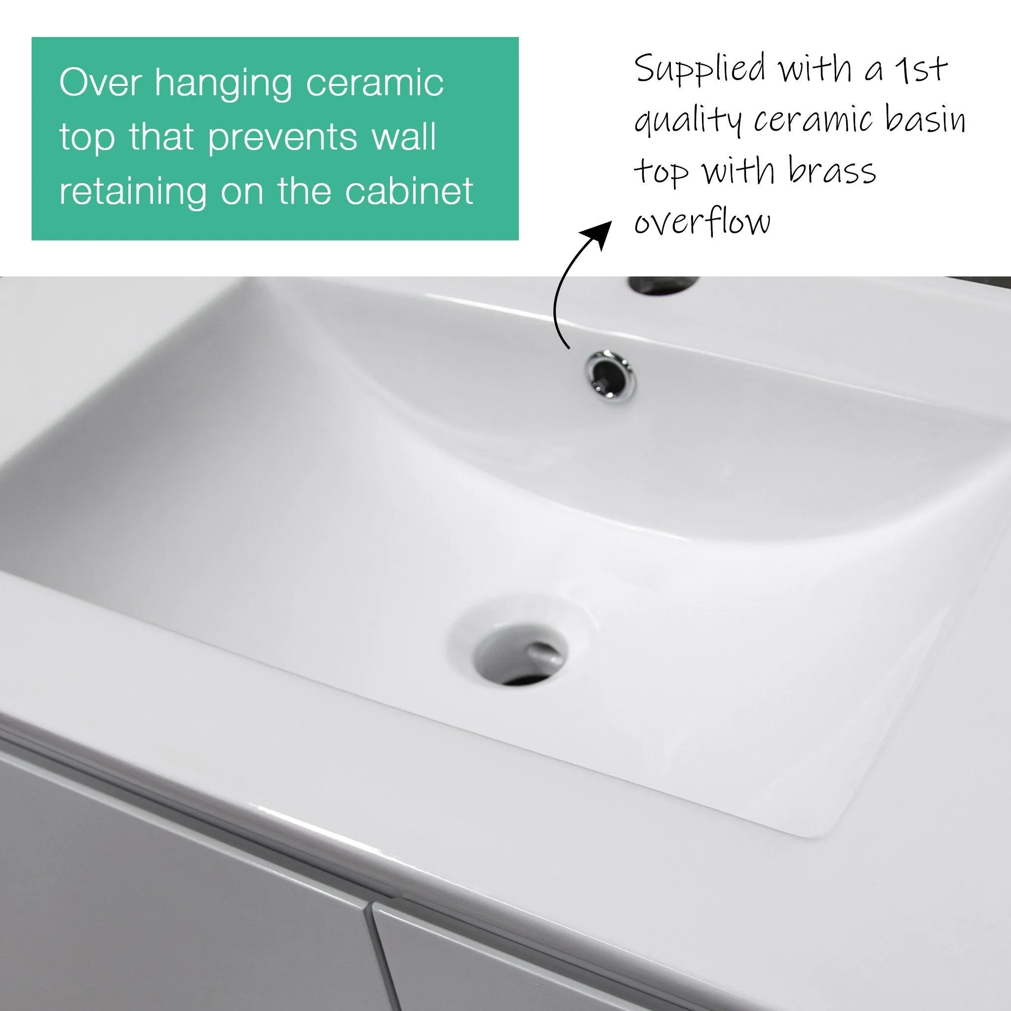 LUCA 1500mm Floor Standing Bathroom Vanity   Single Ceramic Top
