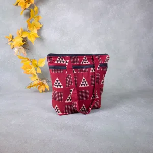 Medium Size Handbag Maroon Colour Triangle Design.