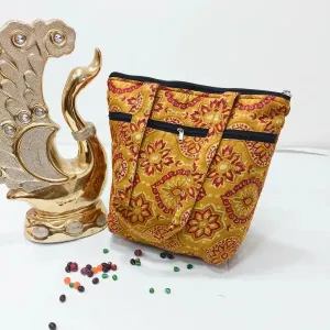 Medium Size Handbag Yellow with Red Flower Design.