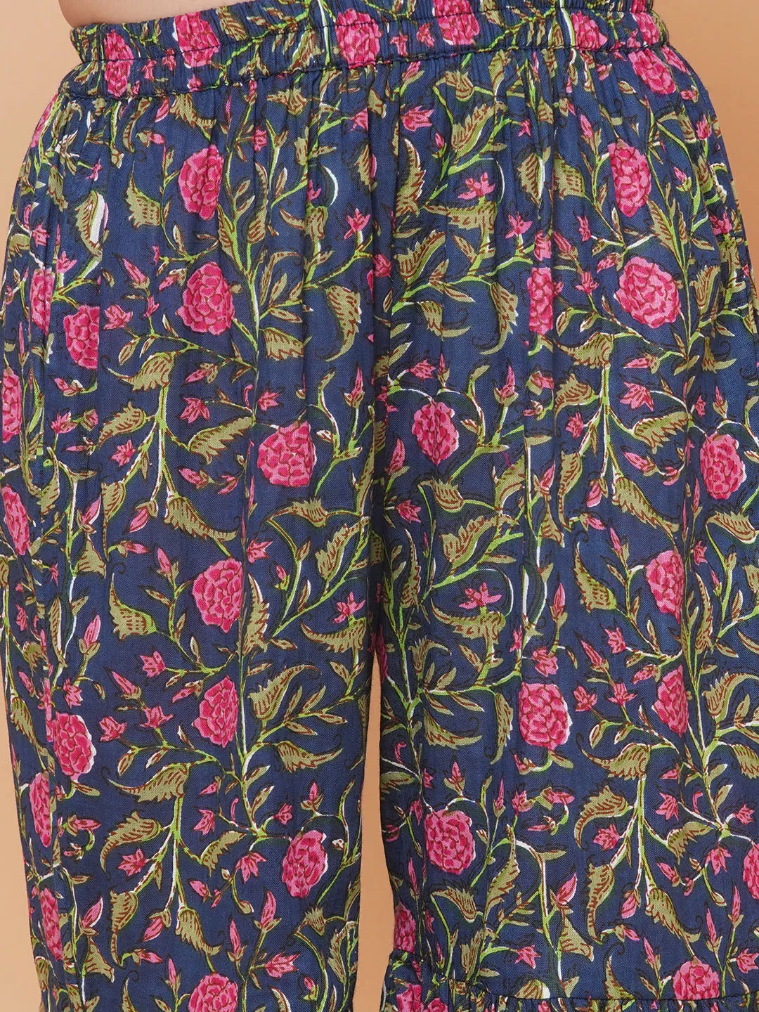 Navy Pink Cotton Printed Anarkali set For Women & Anarkali Sharara Kurta Set For Girl