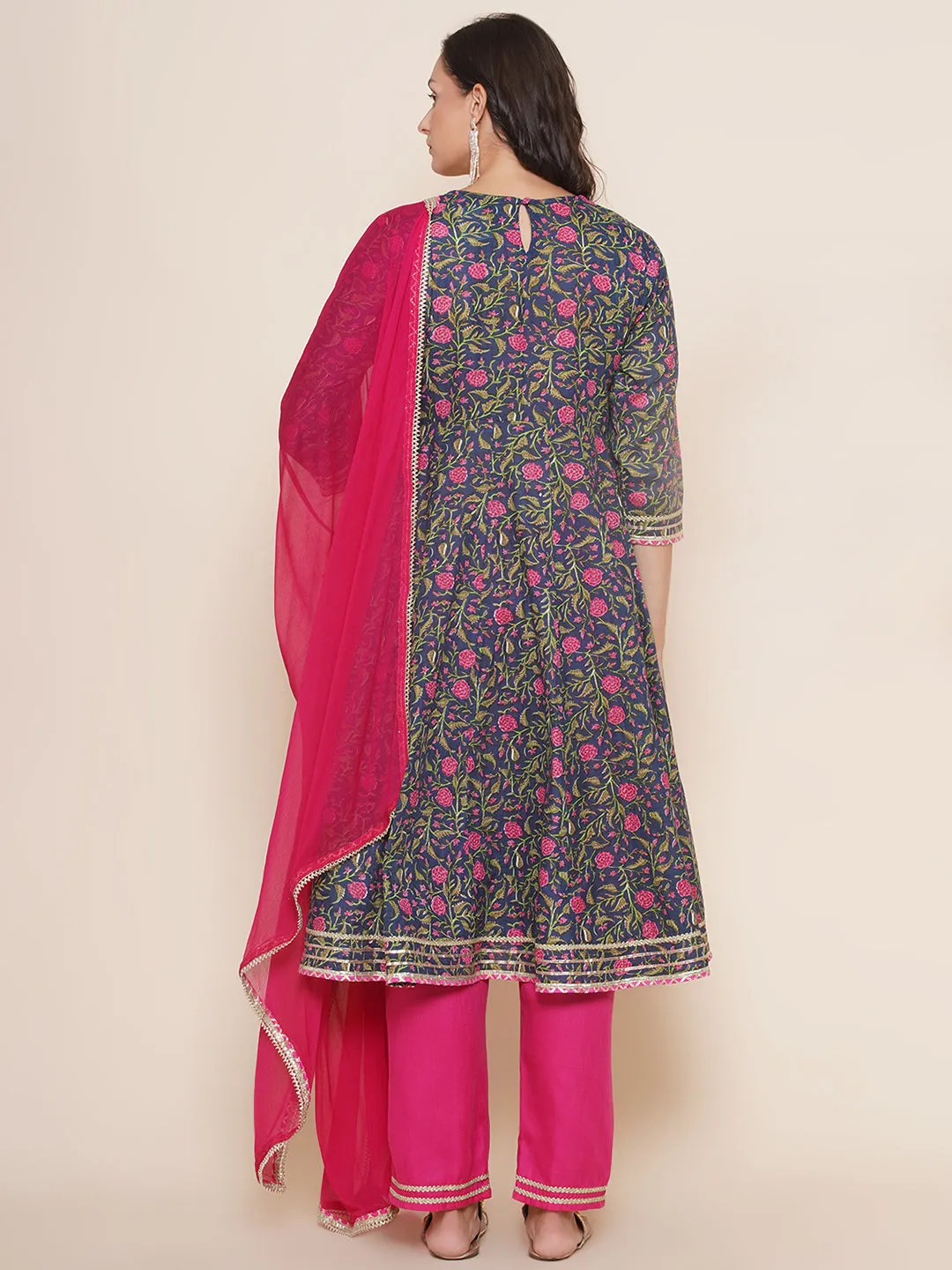 Navy Pink Cotton Printed Anarkali set For Women & Anarkali Sharara Kurta Set For Girl