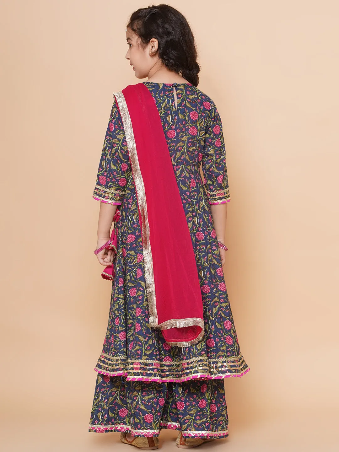 Navy Pink Cotton Printed Anarkali set For Women & Anarkali Sharara Kurta Set For Girl
