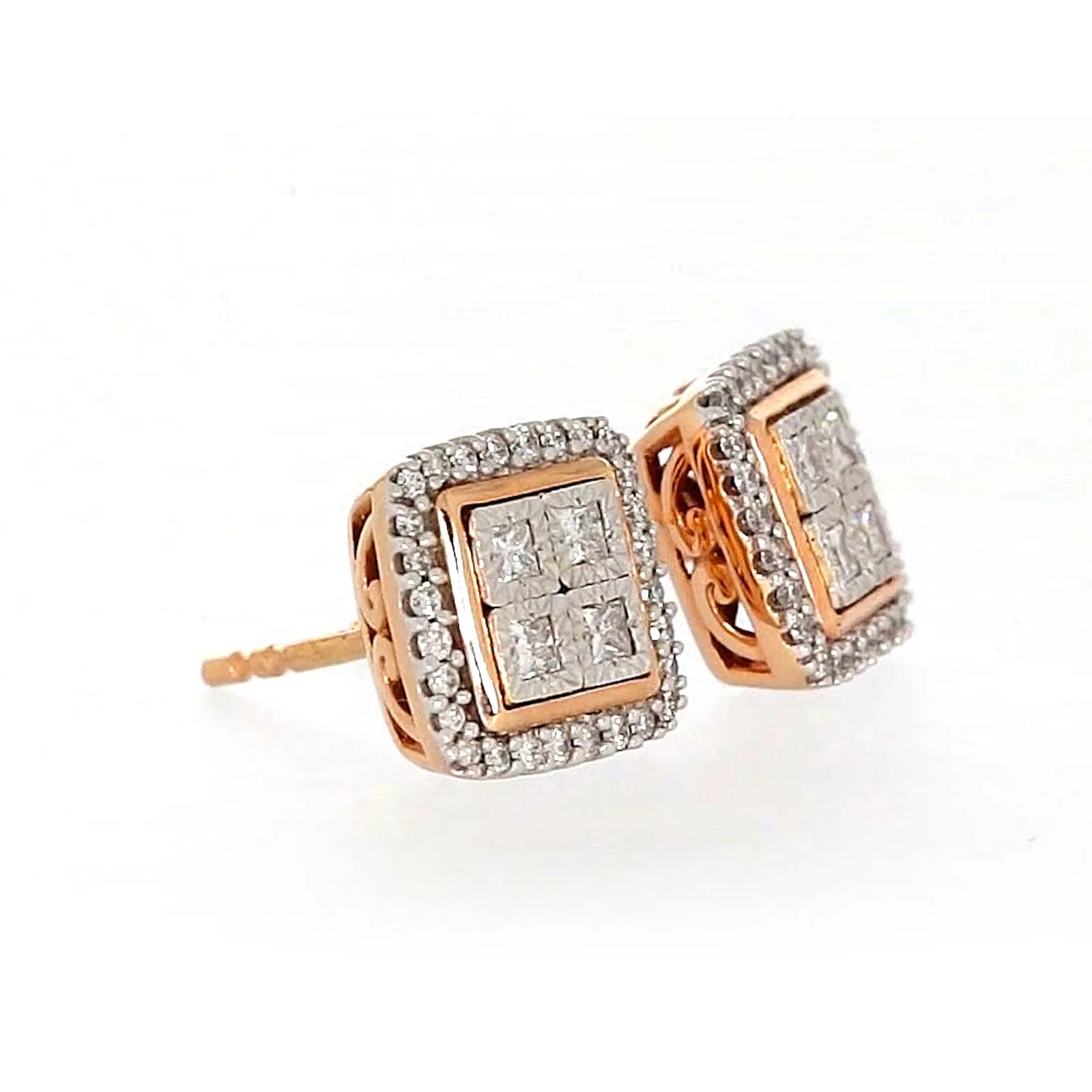 New York Princess Cut with 1/3 CARAT tw of Diamonds  Stud Earrings