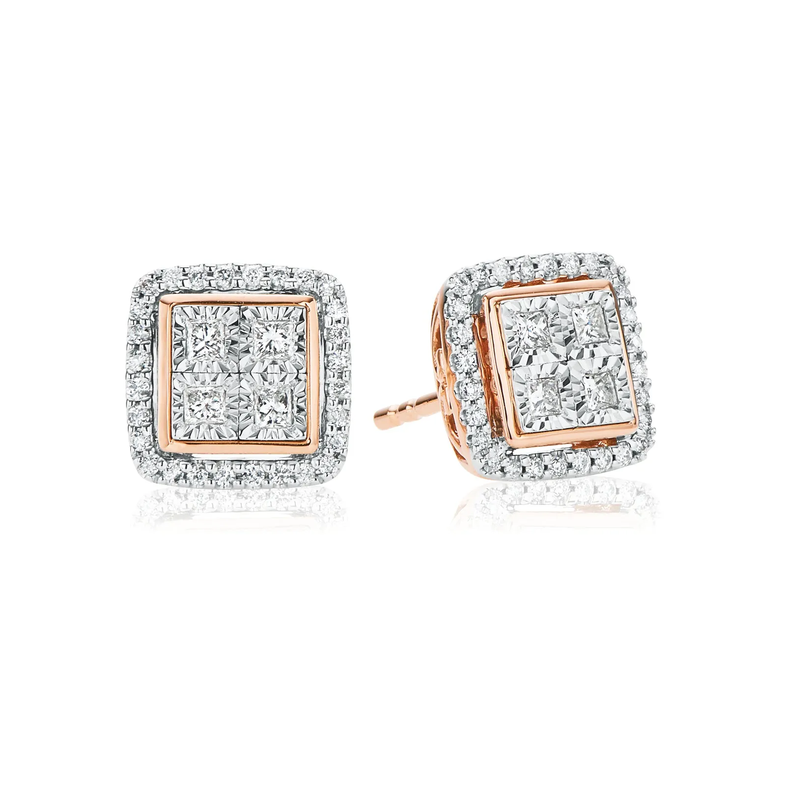 New York Princess Cut with 1/3 CARAT tw of Diamonds  Stud Earrings