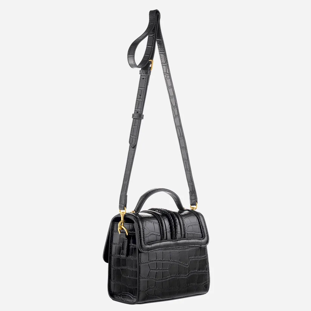 Nikki Williams Pony Bag in Black Croc embossed Leather