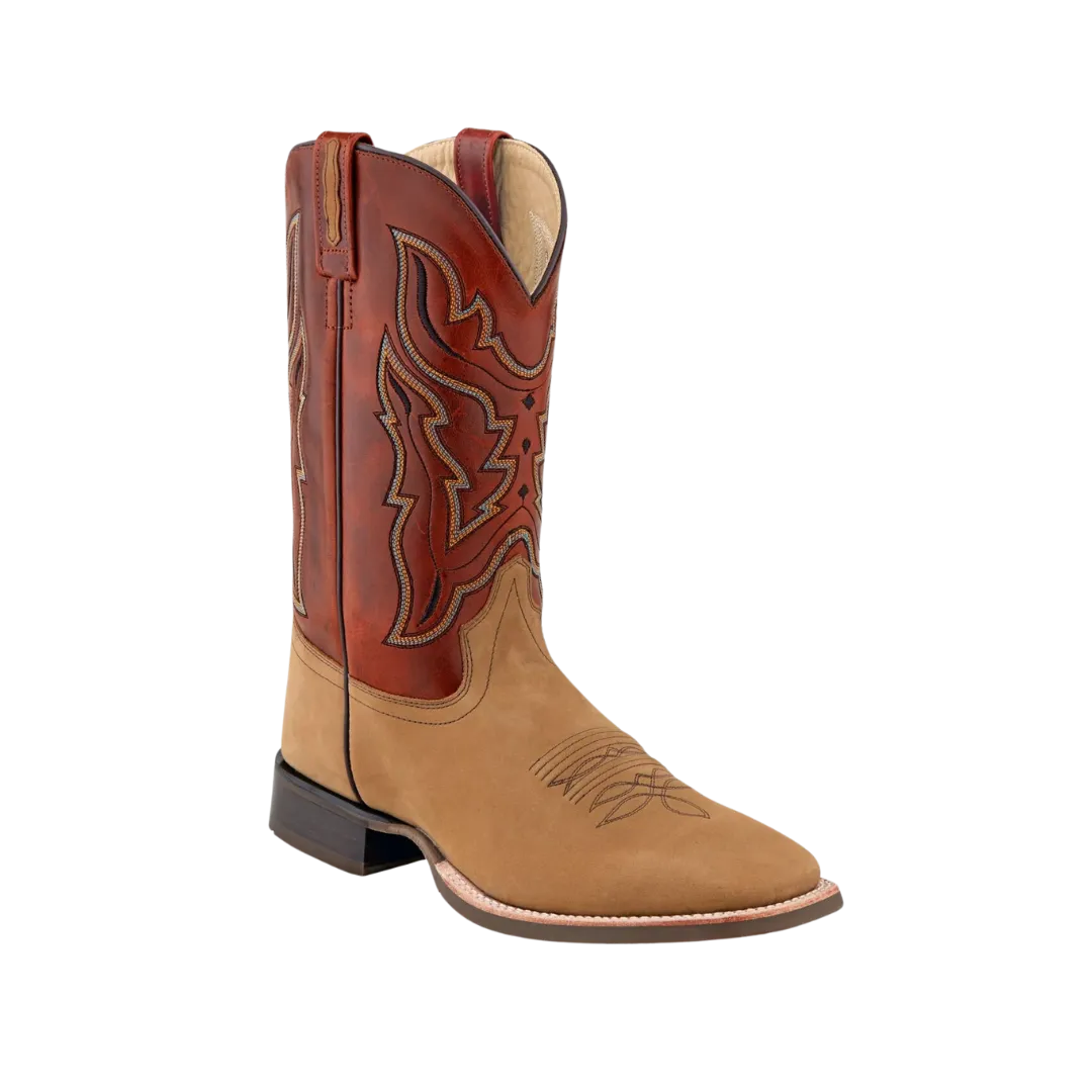Old West Men's Western Square Toe Tan Red Boots