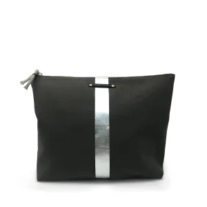 Olive/silver Stripe Canvas Beach Pouch