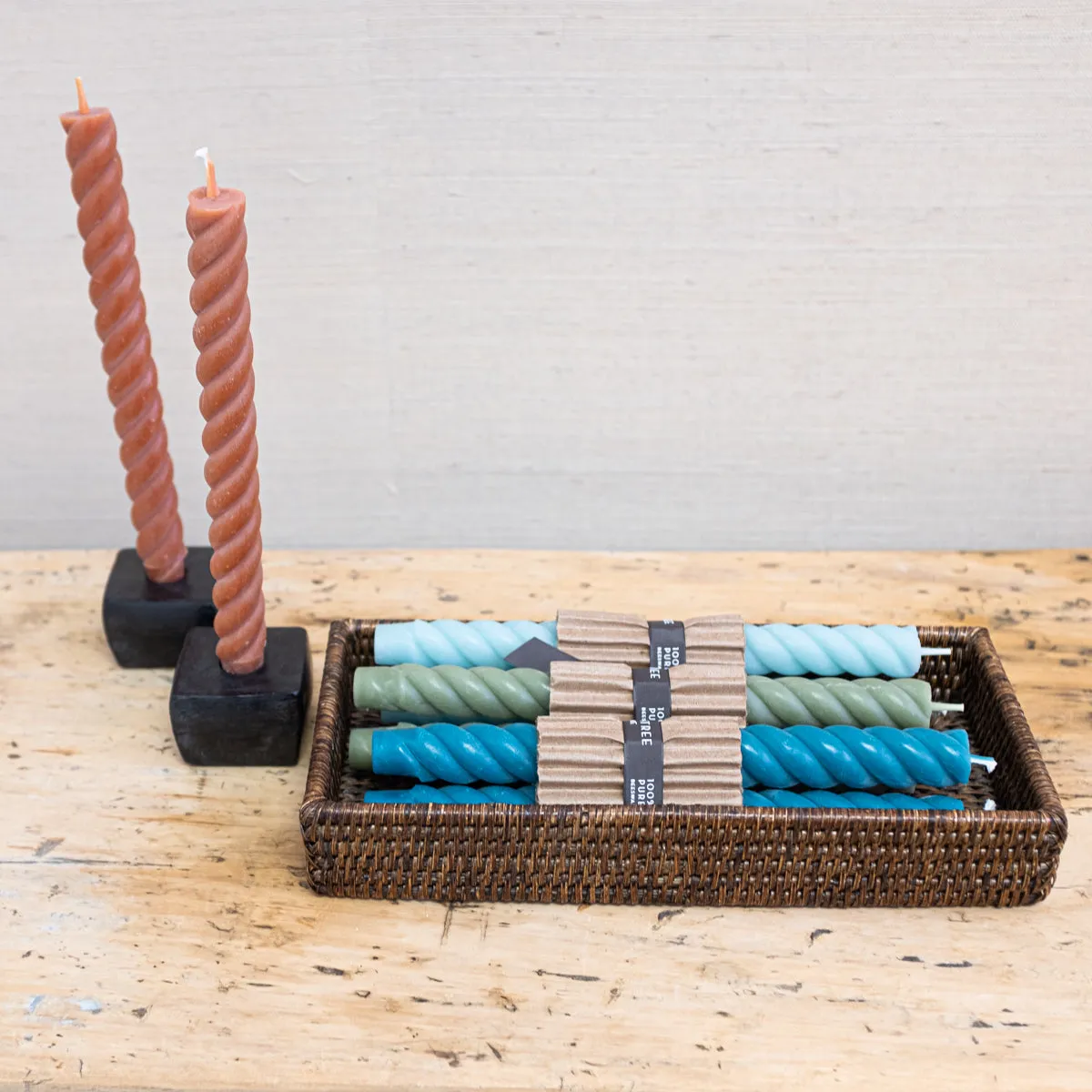 Pair of Rope Natural Beeswax Tapers