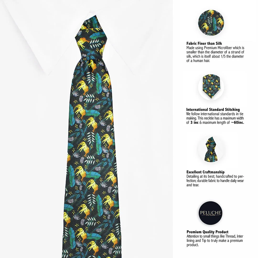 Peluche Jungle Jumbo Black Broad Neck Tie & Pocket Square Set for Men