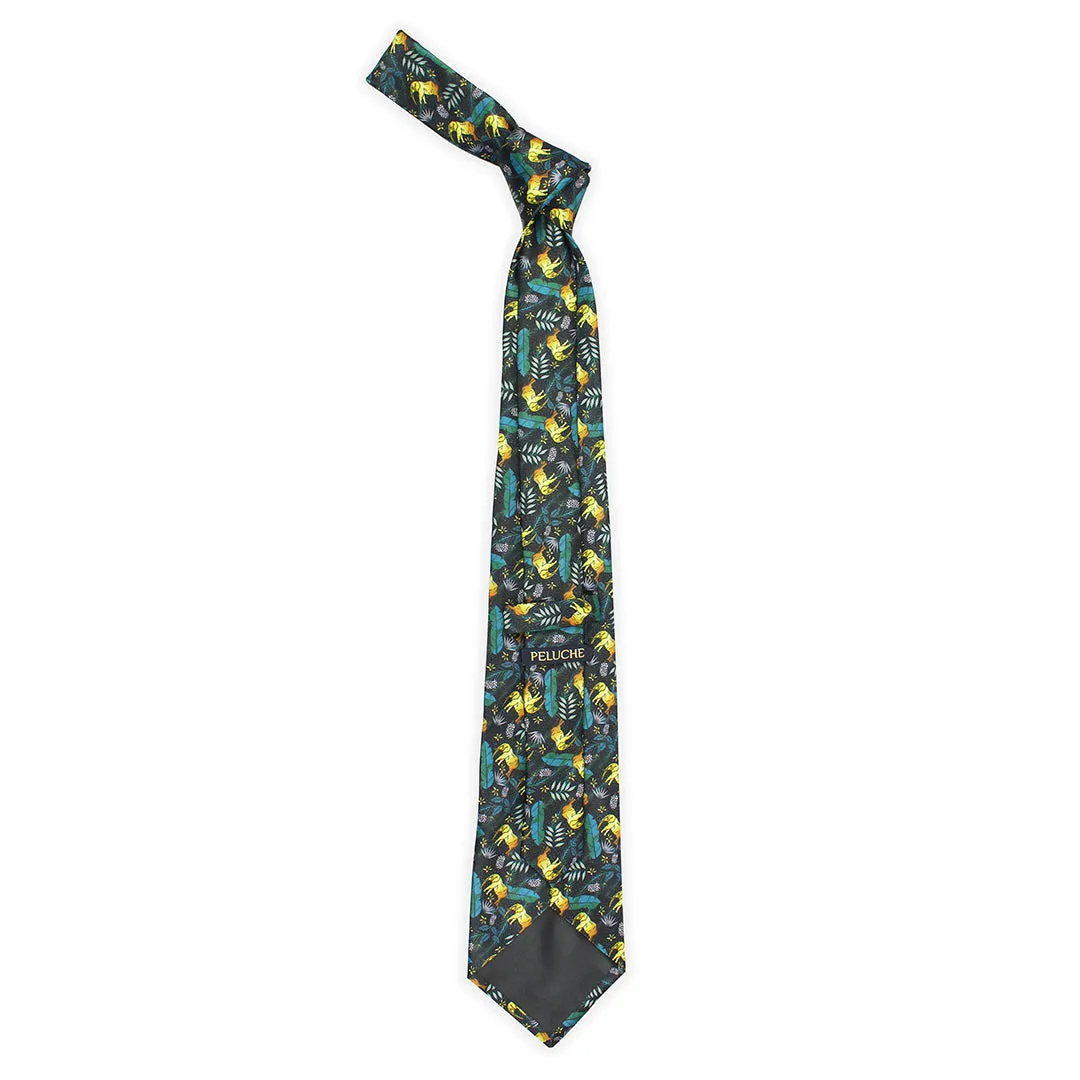 Peluche Jungle Jumbo Black Broad Neck Tie & Pocket Square Set for Men