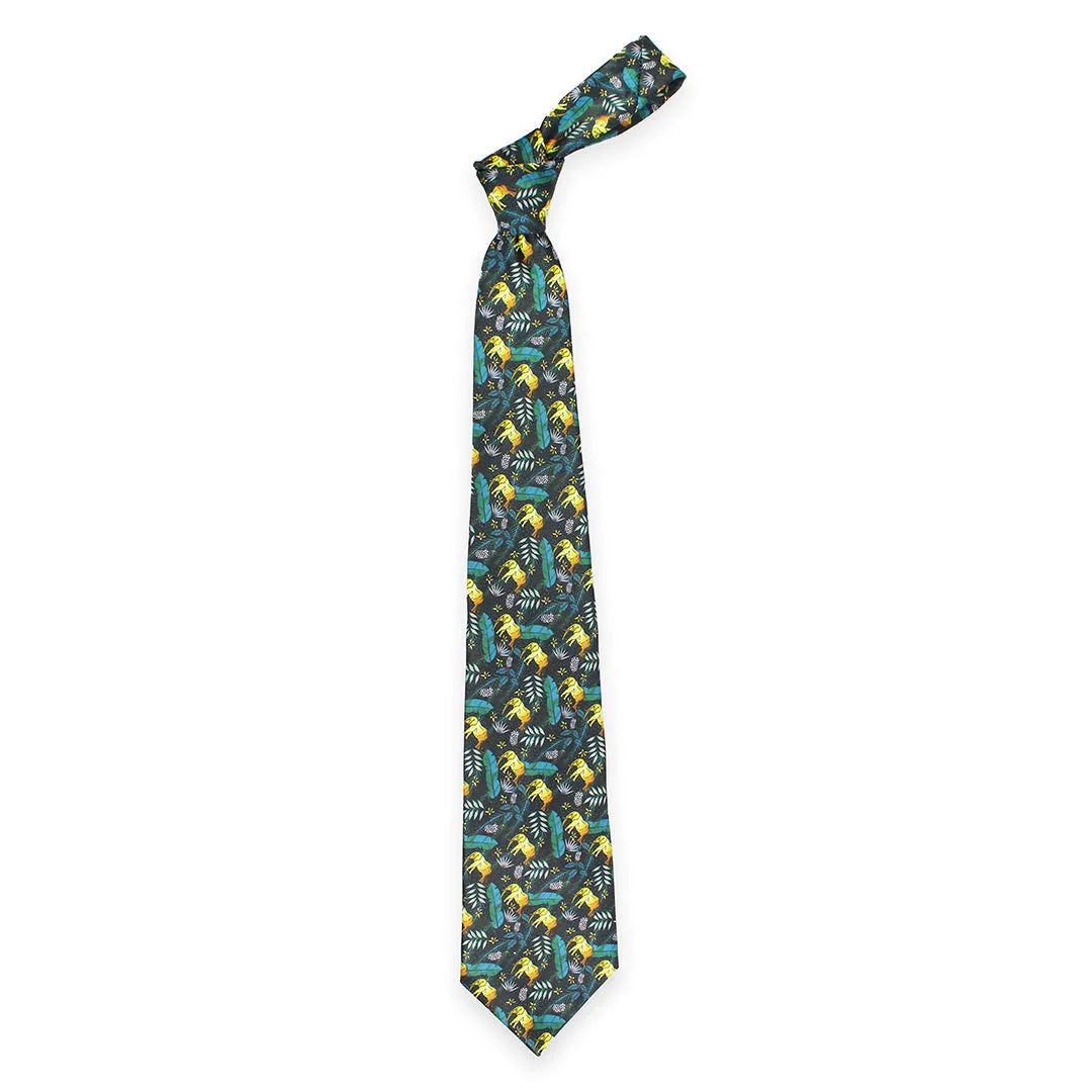 Peluche Jungle Jumbo Black Broad Neck Tie & Pocket Square Set for Men