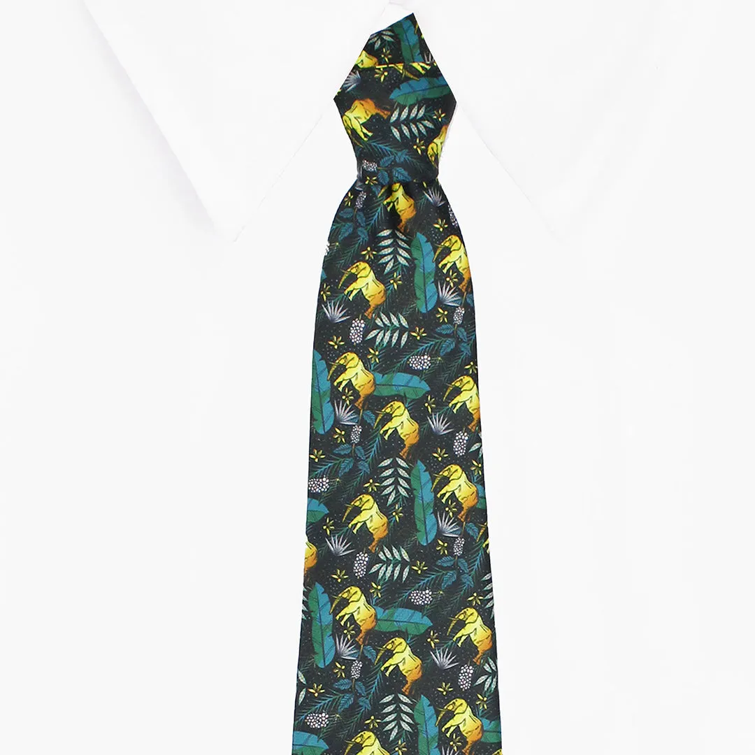 Peluche Jungle Jumbo Black Broad Neck Tie & Pocket Square Set for Men