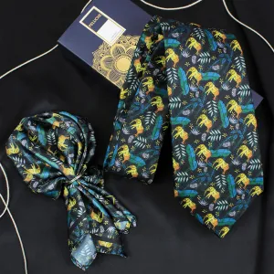 Peluche Jungle Jumbo Black Broad Neck Tie & Pocket Square Set for Men