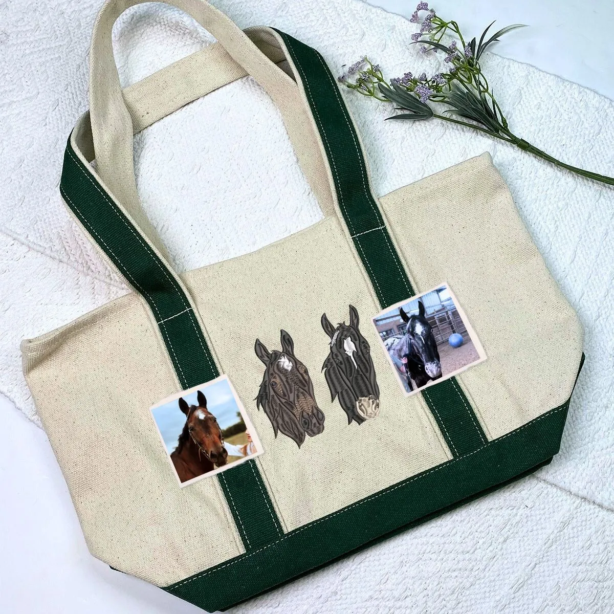 Personalized Horse Tote Bag with Custom Embroidered Photo - Unique Horse Lover Gift Idea