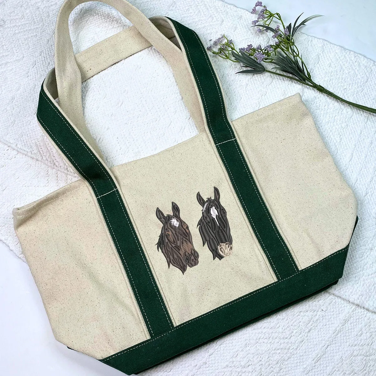 Personalized Horse Tote Bag with Custom Embroidered Photo - Unique Horse Lover Gift Idea
