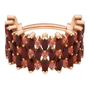 "3 Row Narrows" Hinge Ring in Gold with Garnet & Padparadscha Sapphires