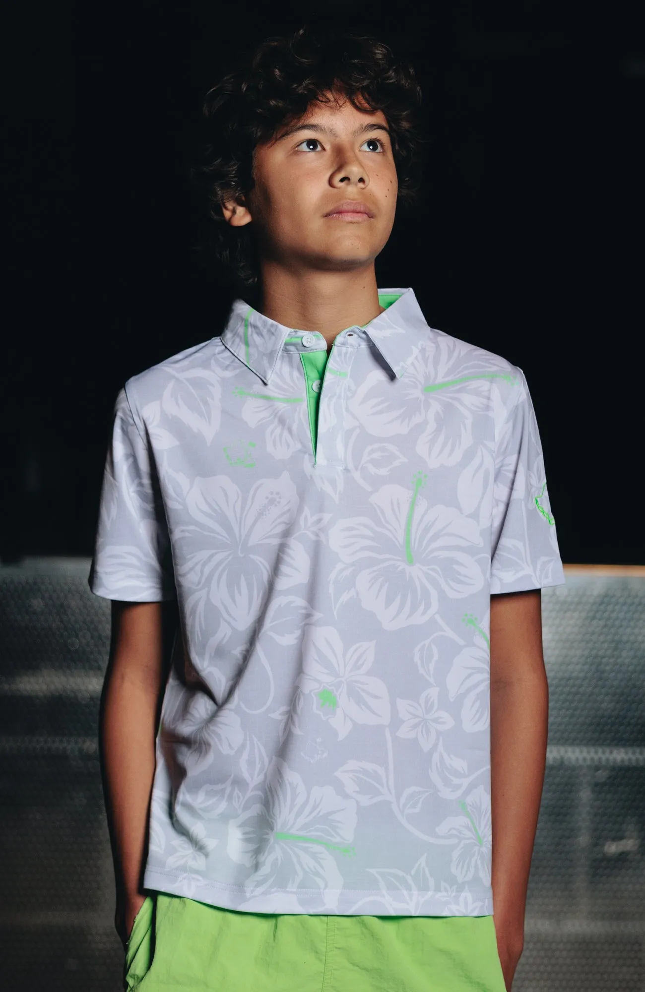 "Silver Mint Bloom" - OGA Youth Polo - Silver / Neon Mint