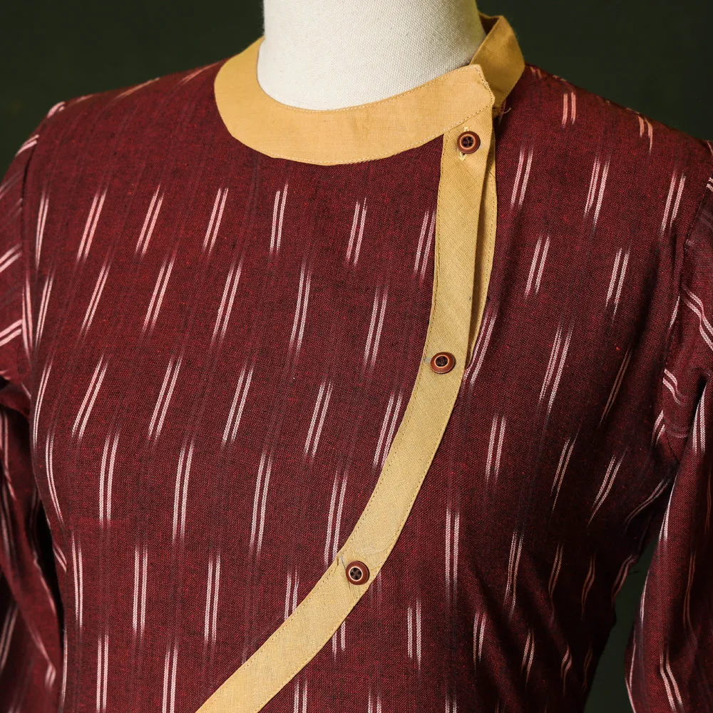 Red - Pochampally Ikat Pure Cotton Stitched Kurta