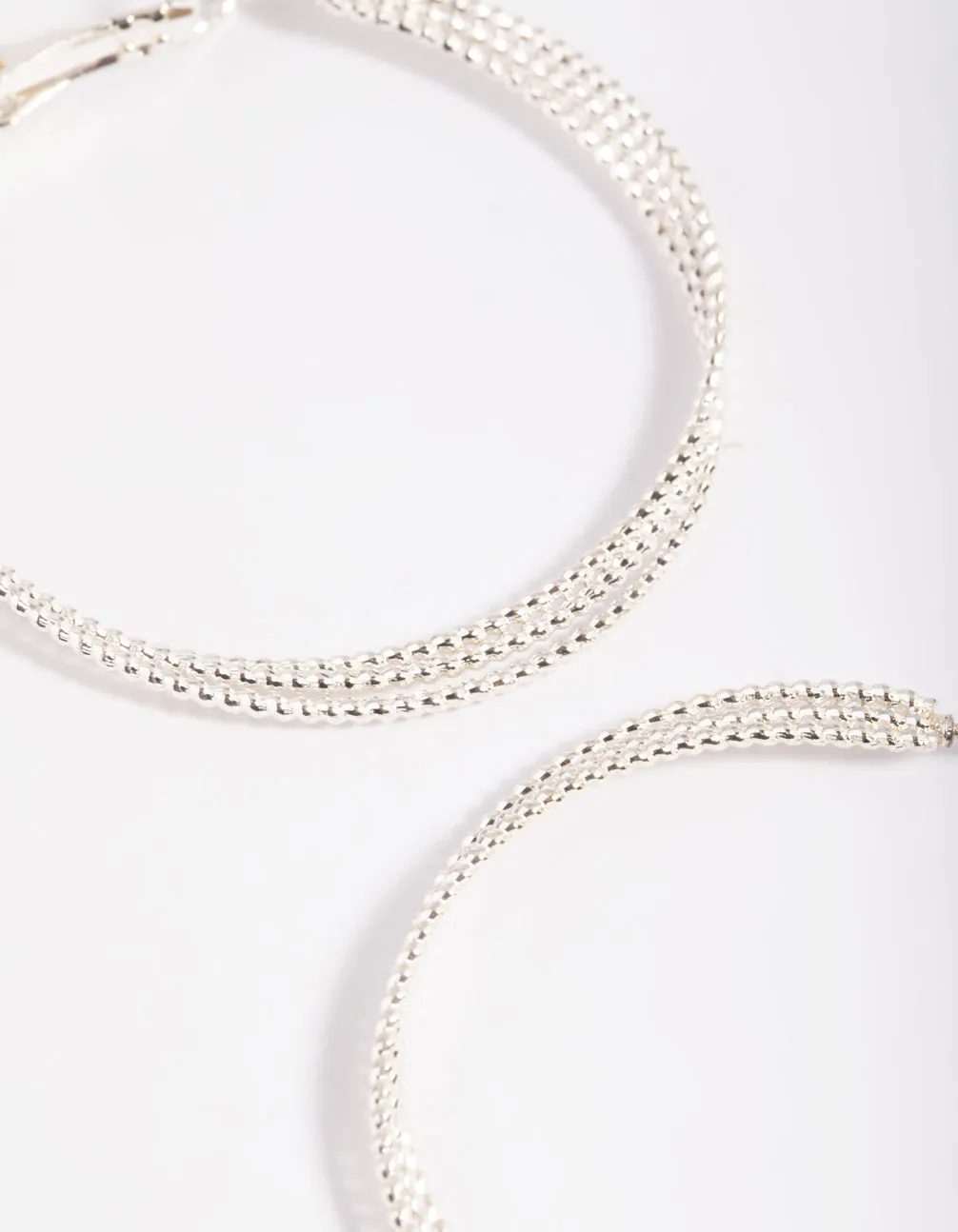 Rhodium Textured Criss Cross Hoop Earrings
