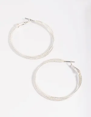 Rhodium Textured Criss Cross Hoop Earrings