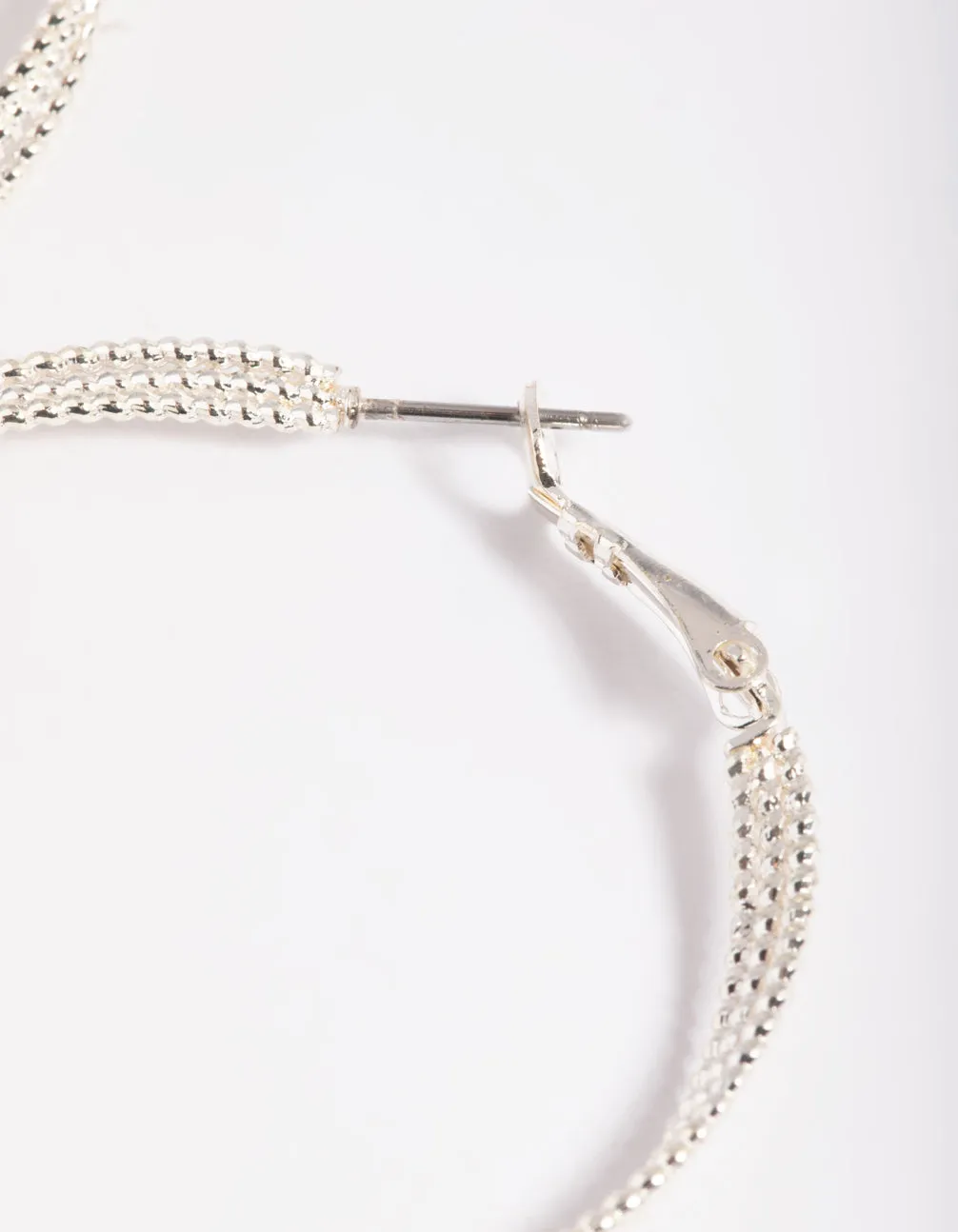 Rhodium Textured Criss Cross Hoop Earrings
