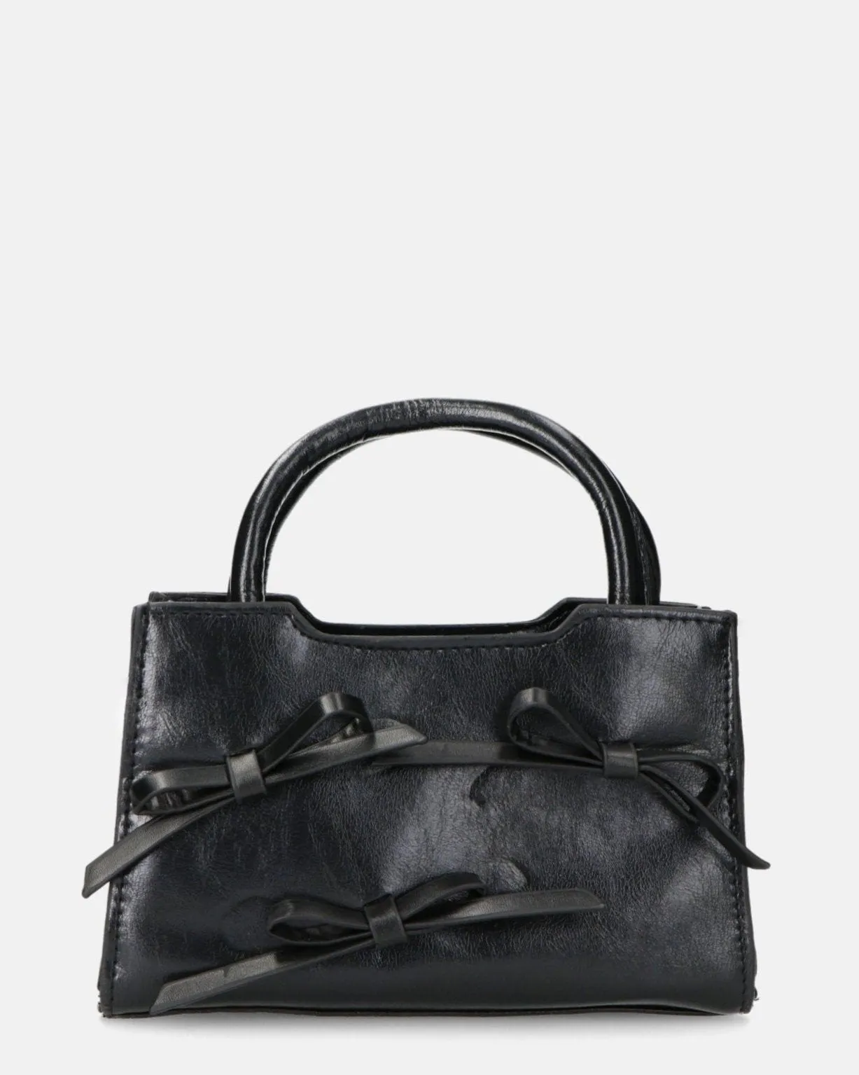 RIBBY - borsetta a mano nera con chiusura a cerniera e fiocchetti decorativi