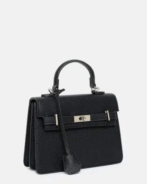 RIDDY -borsa a mano nera con rifiniture argento chisura clip e tracolla aggiuntiva