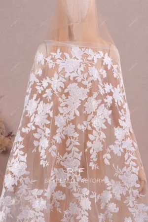 Romantic Shimmery Flower Motif Embroidered Lace Online