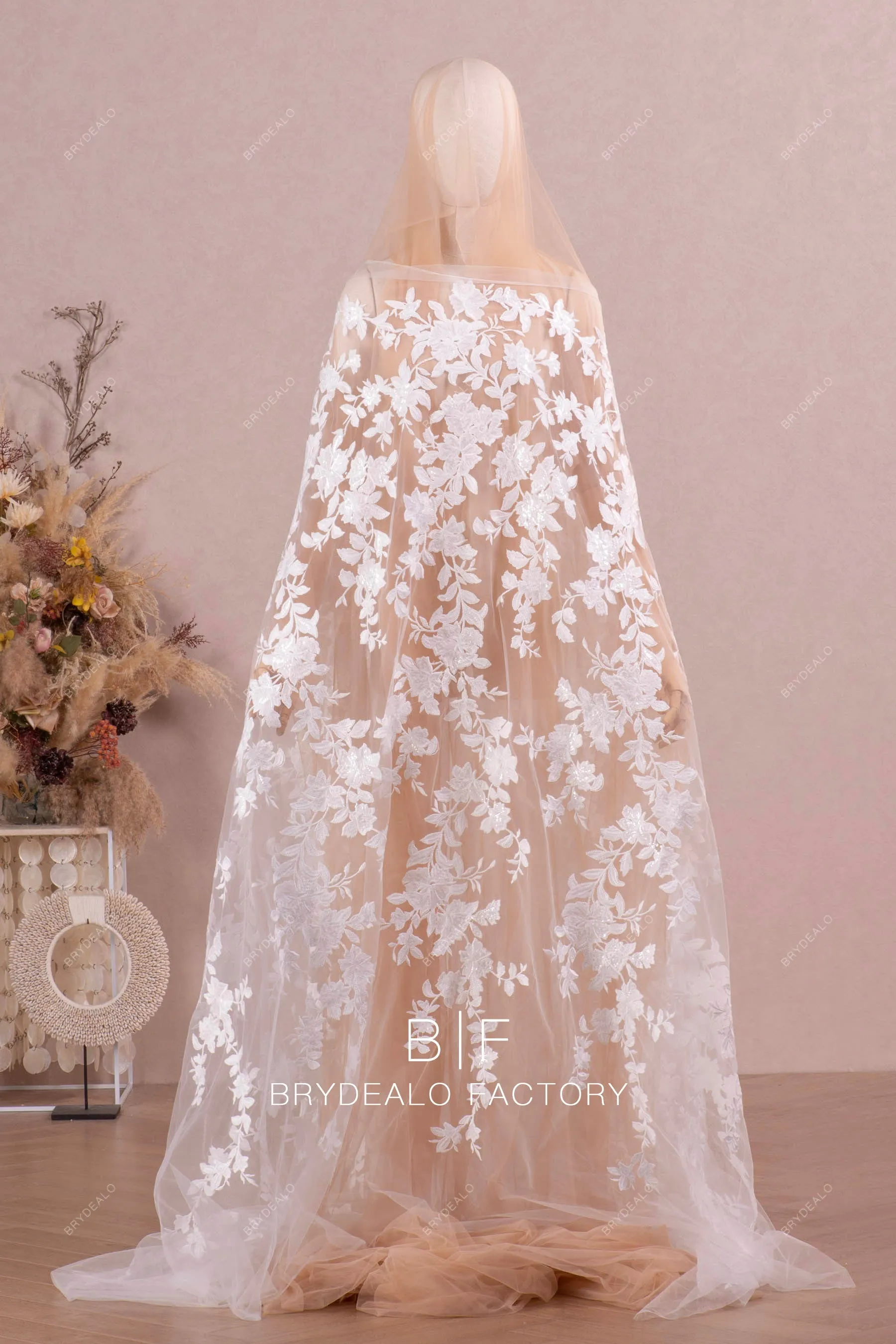 Romantic Shimmery Flower Motif Embroidered Lace Online