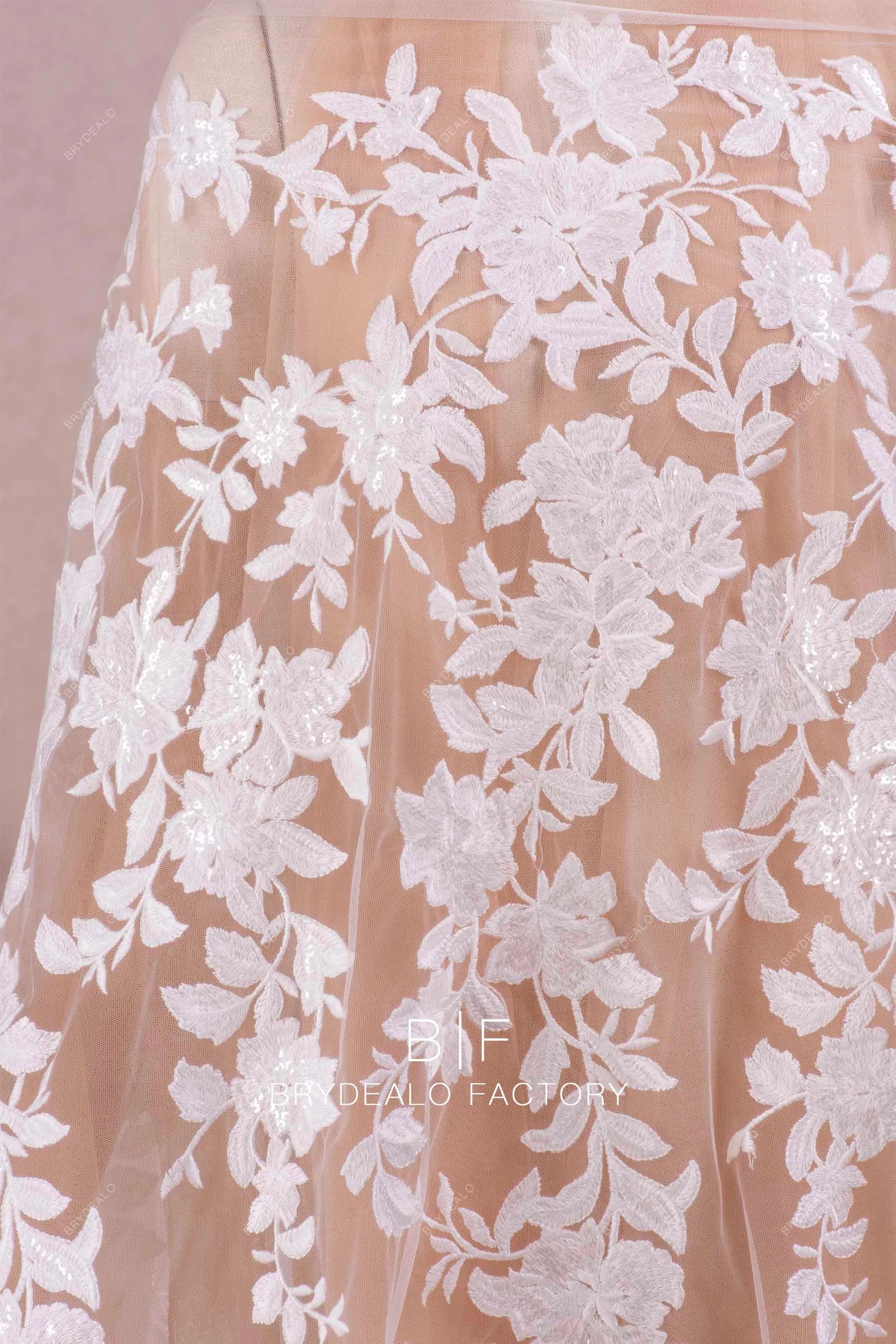 Romantic Shimmery Flower Motif Embroidered Lace Online