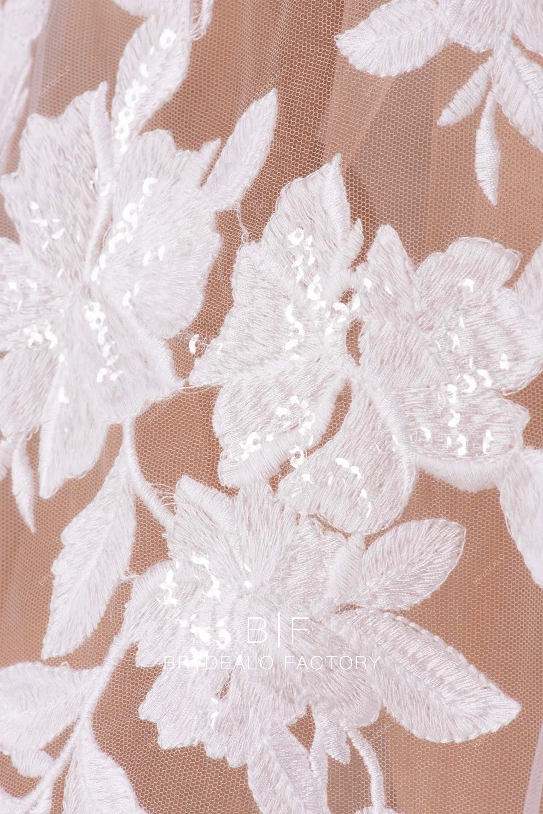 Romantic Shimmery Flower Motif Embroidered Lace Online