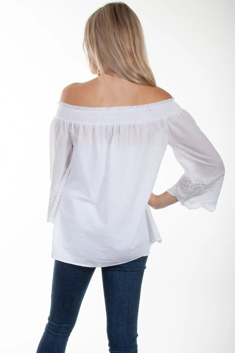Scully Womens Off Shoulder Eyelet White 100% Cotton S/S Blouse