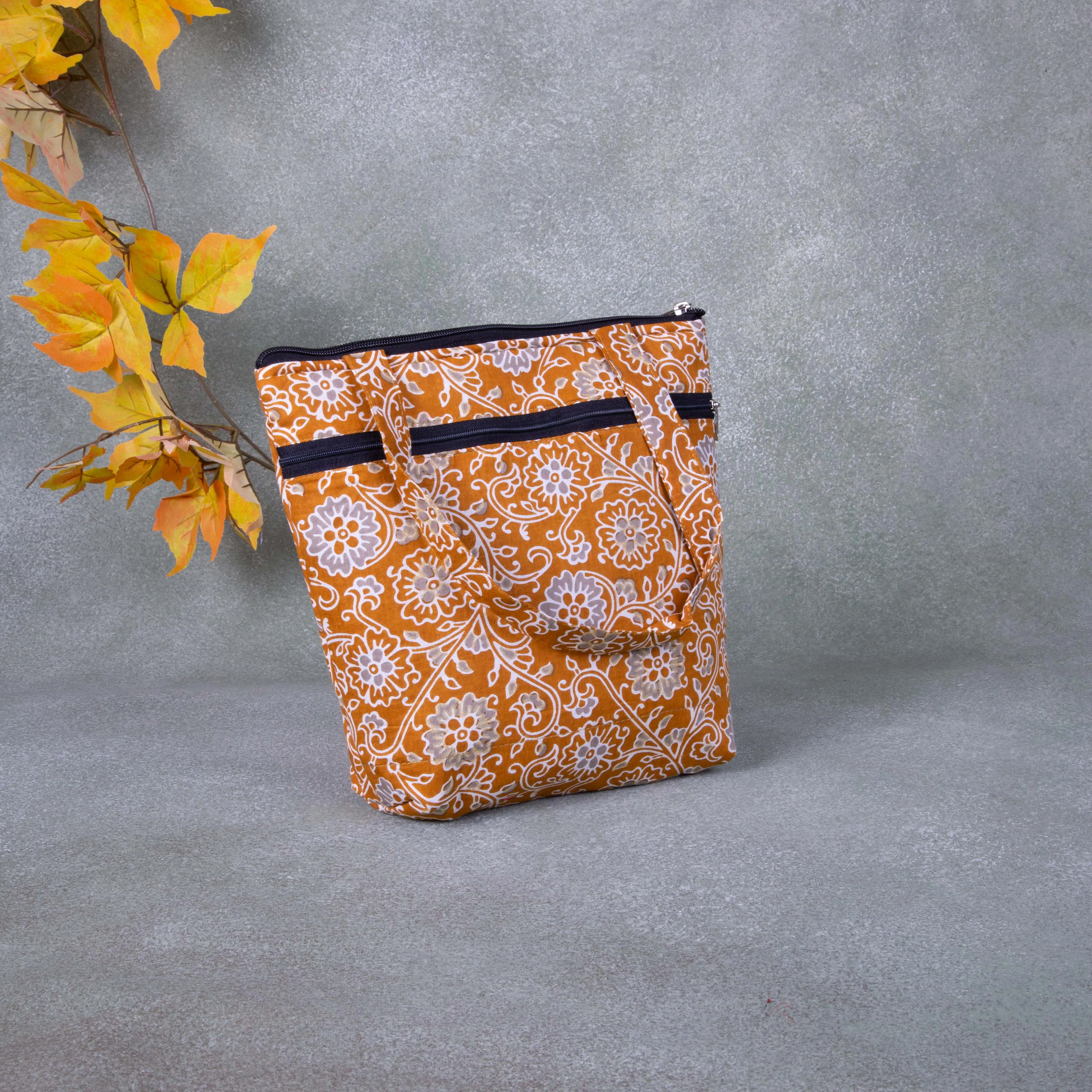 Small Handbag Mustered Colour Flower Design.