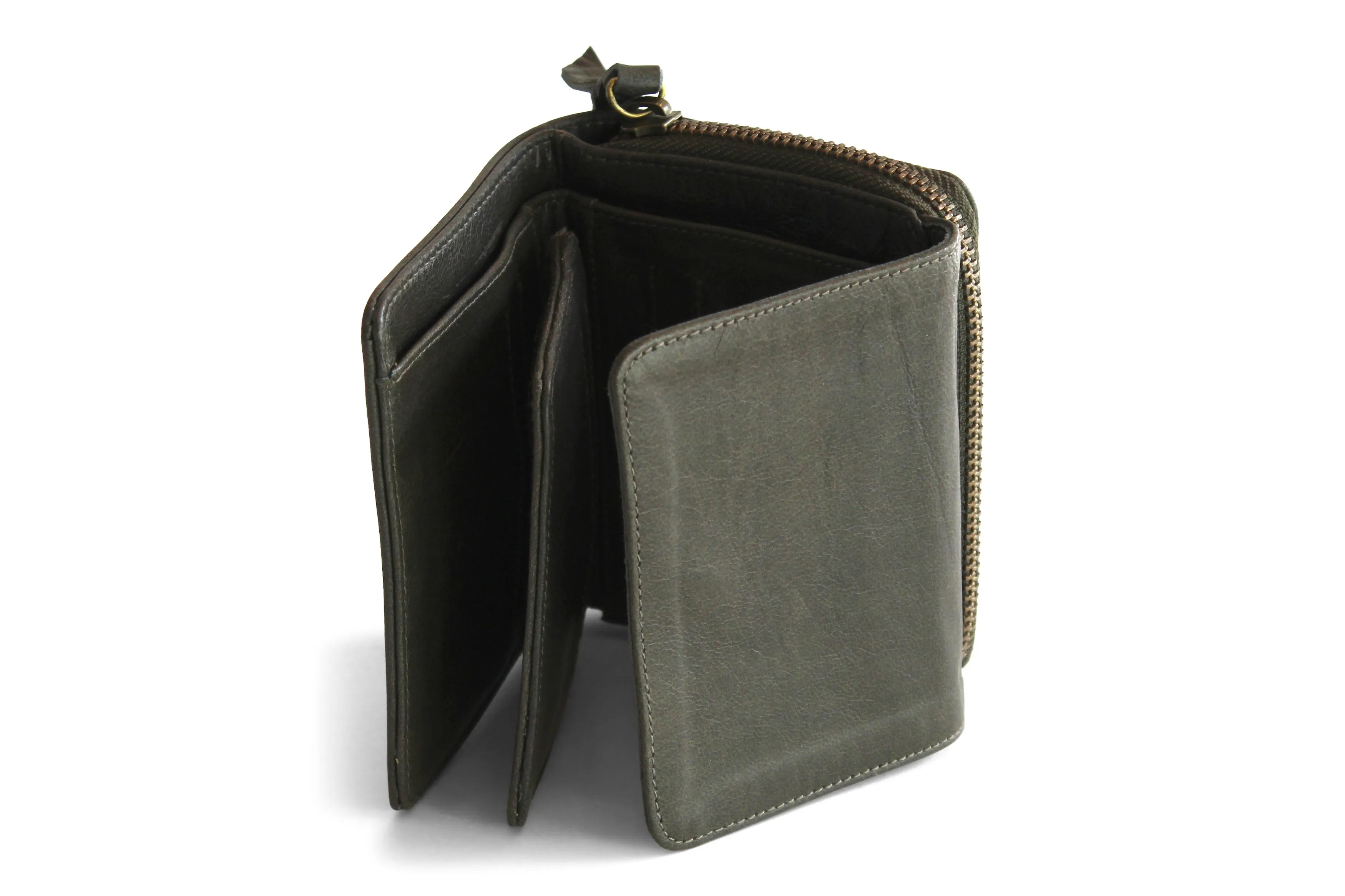 SMALL LEATHER PURSE IN OLIVE GREY