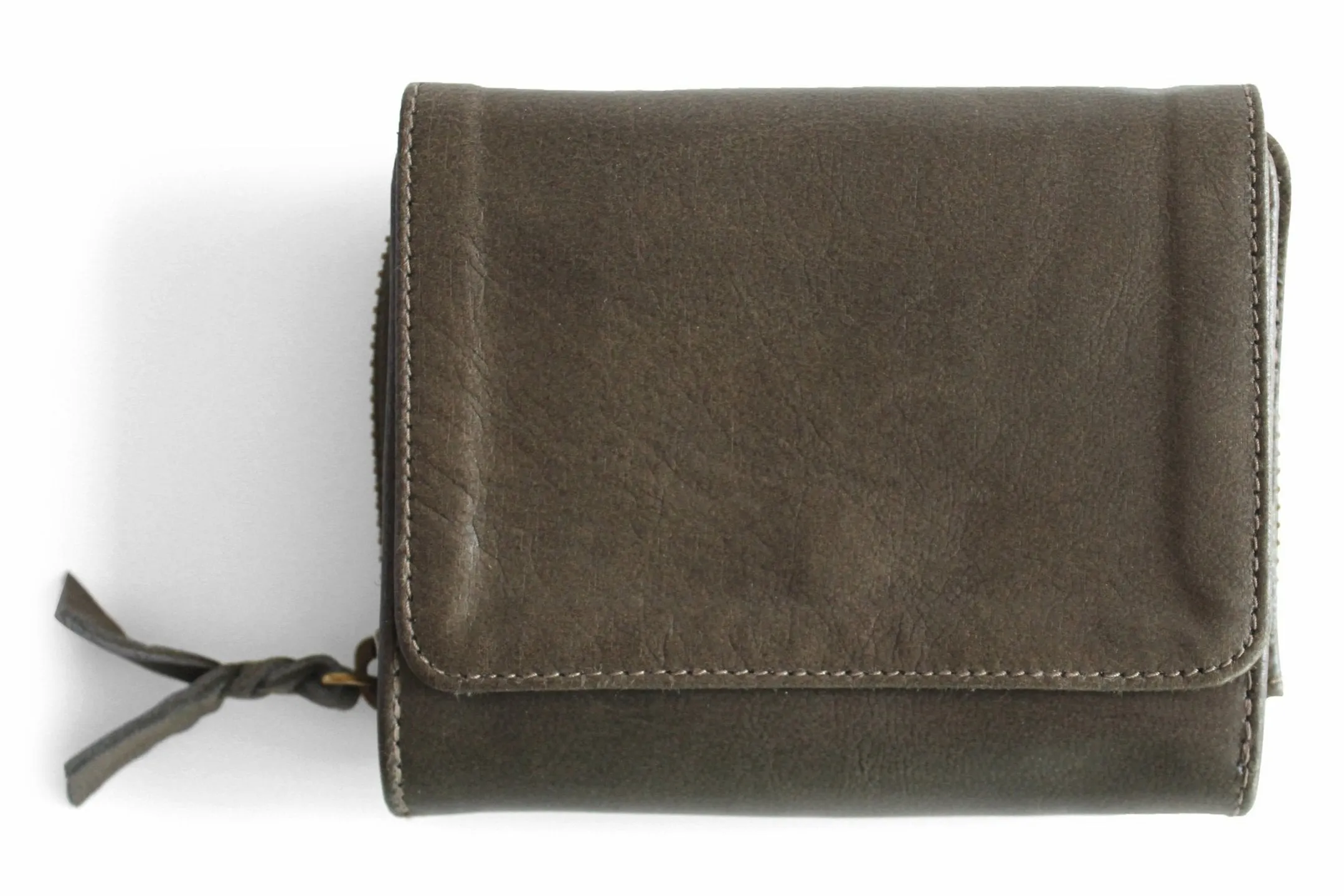 SMALL LEATHER PURSE IN OLIVE GREY
