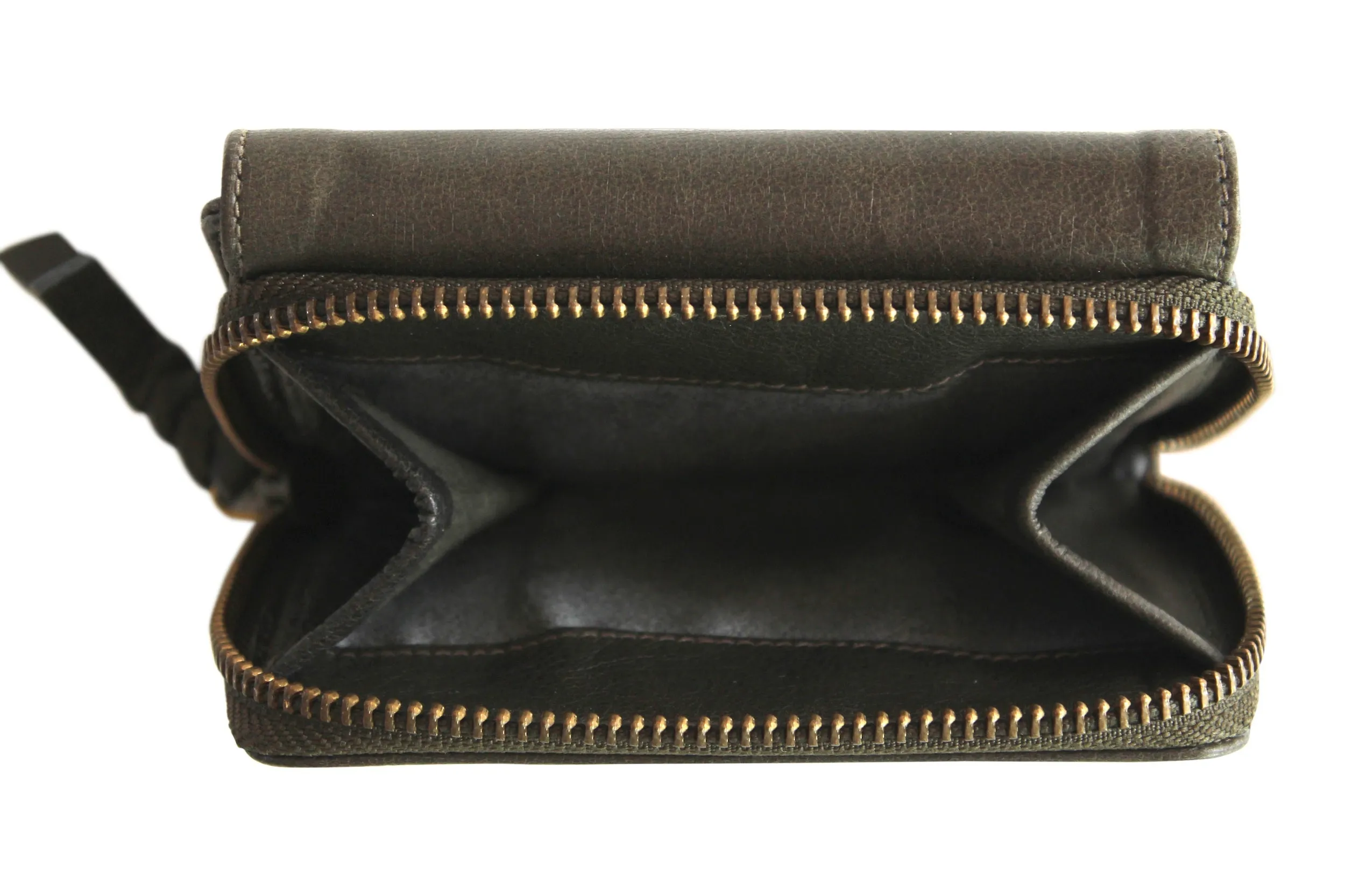 SMALL LEATHER PURSE IN OLIVE GREY