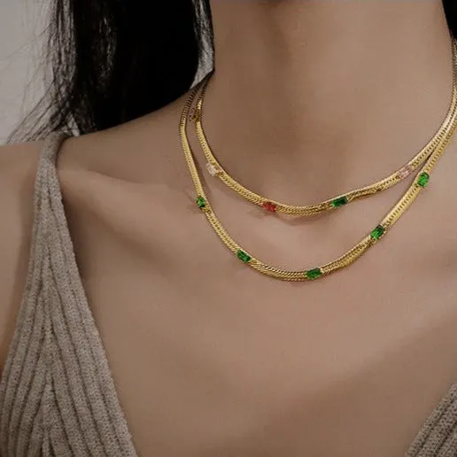 Snake Necklace & Green Cubic Zirconia