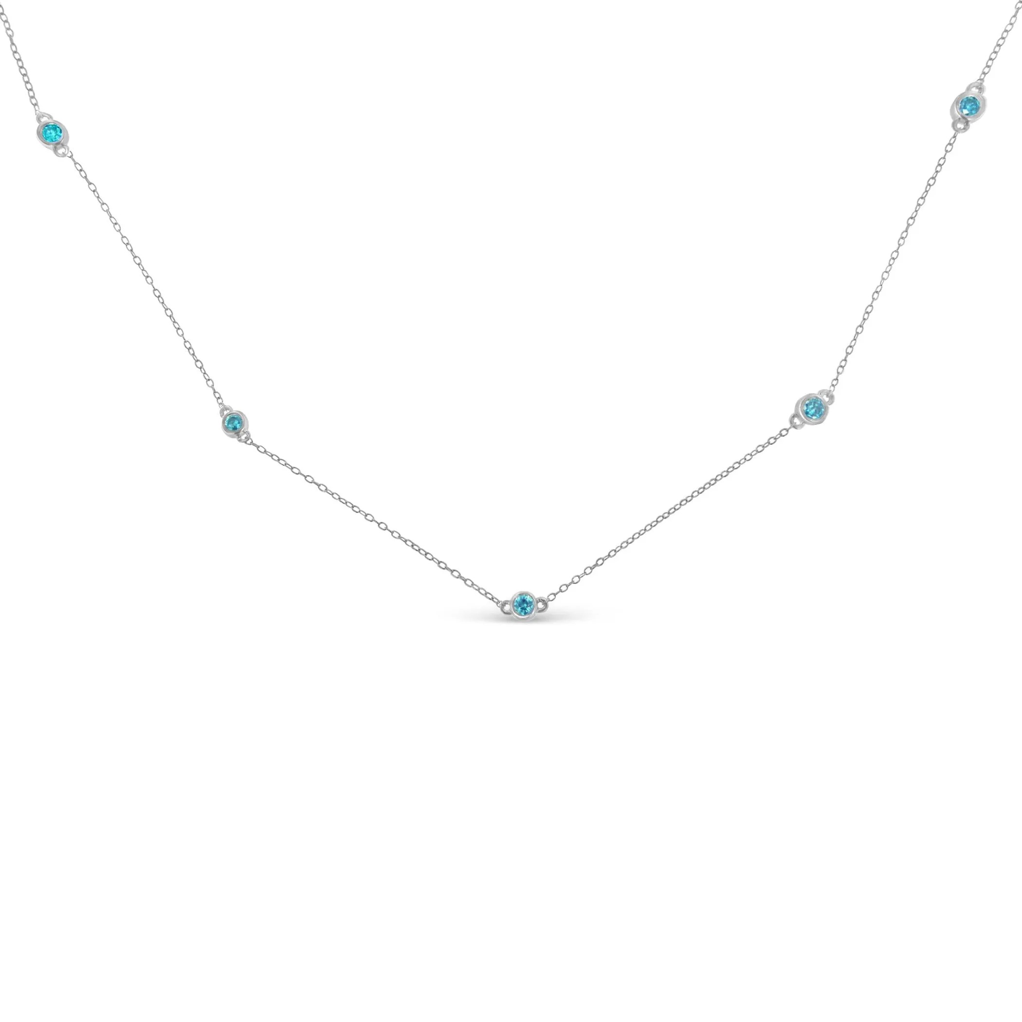 Sterling Silver Treated Diamond By Yard Necklace (1/2 cttw, Blue Color, I2-I3 Clarity)