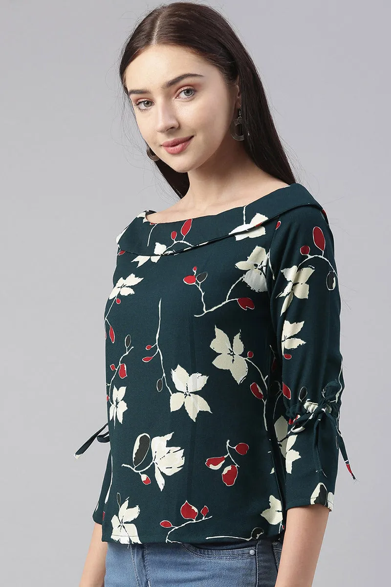 Teal Georgette Floral Printed Regular Top