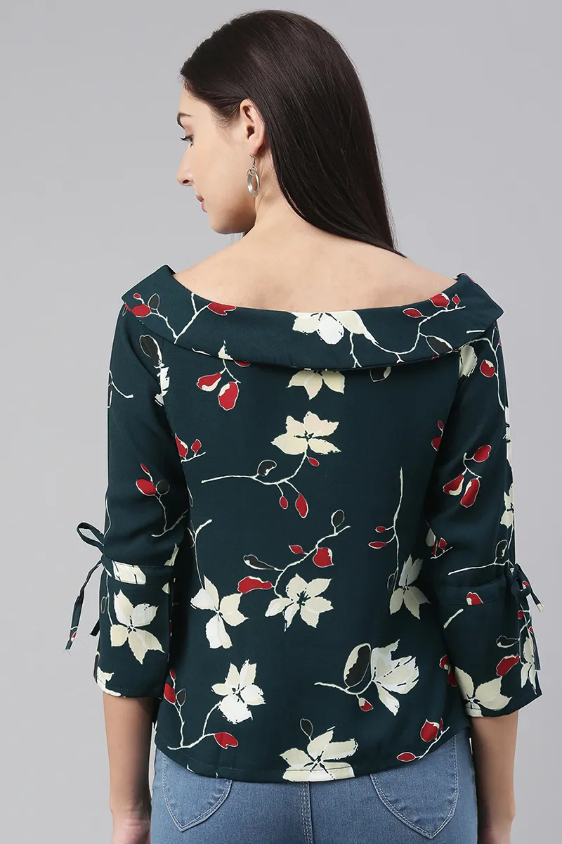 Teal Georgette Floral Printed Regular Top
