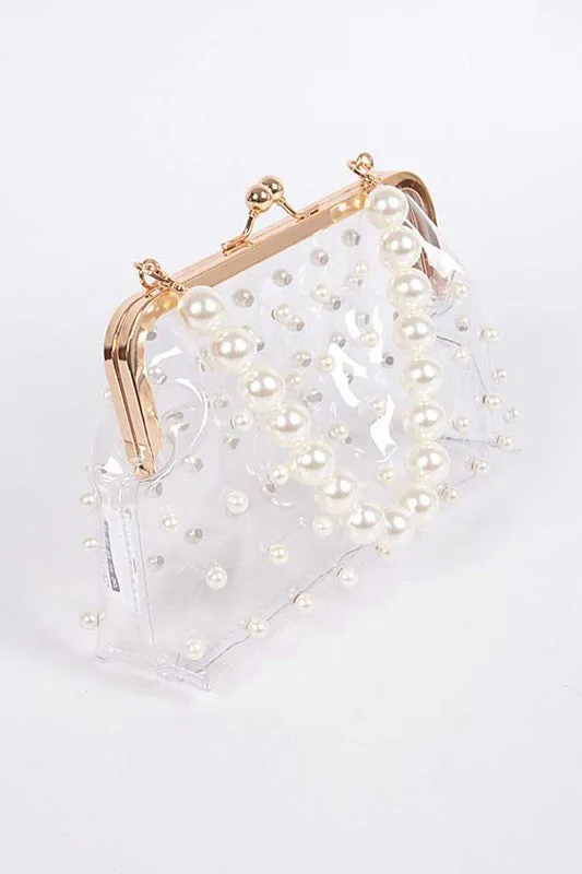 TEEK - Studded Ivory Pearl Clear Iconic Purse Clutch