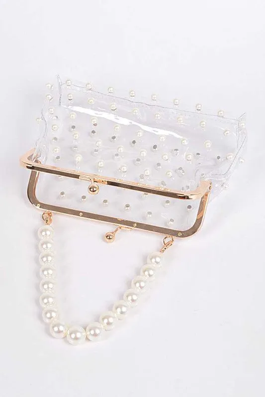 TEEK - Studded Ivory Pearl Clear Iconic Purse Clutch