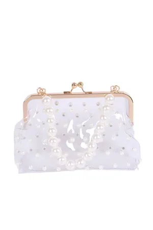 TEEK - Studded Ivory Pearl Clear Iconic Purse Clutch