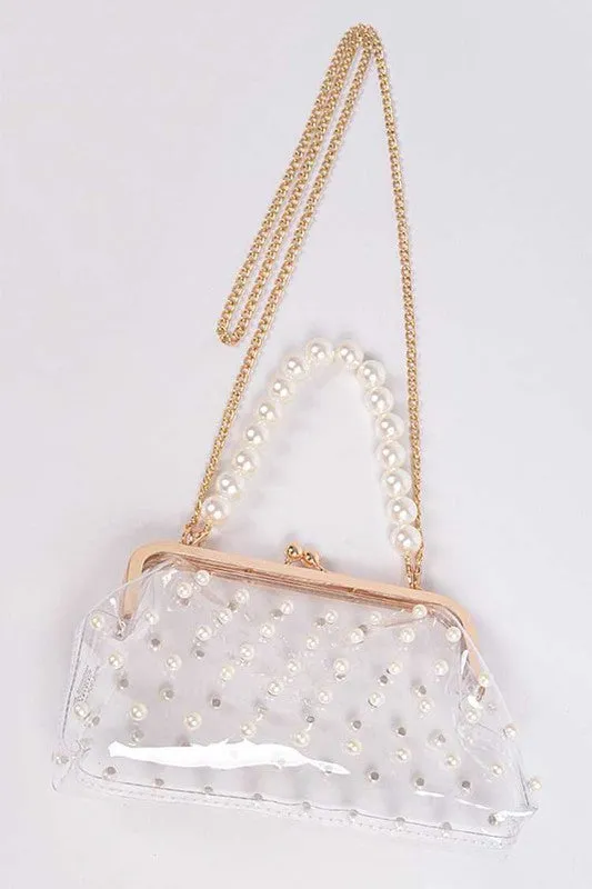 TEEK - Studded Ivory Pearl Clear Iconic Purse Clutch