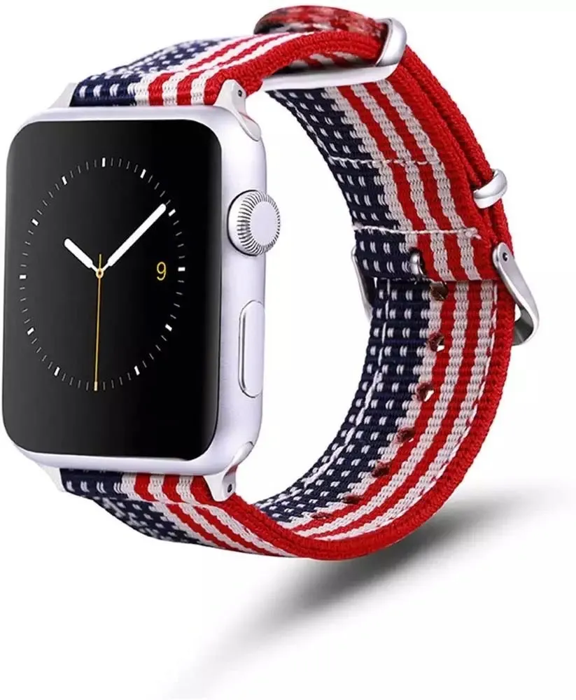 USA Flag Print Woven Canvas/Nylon Band For Apple Watch