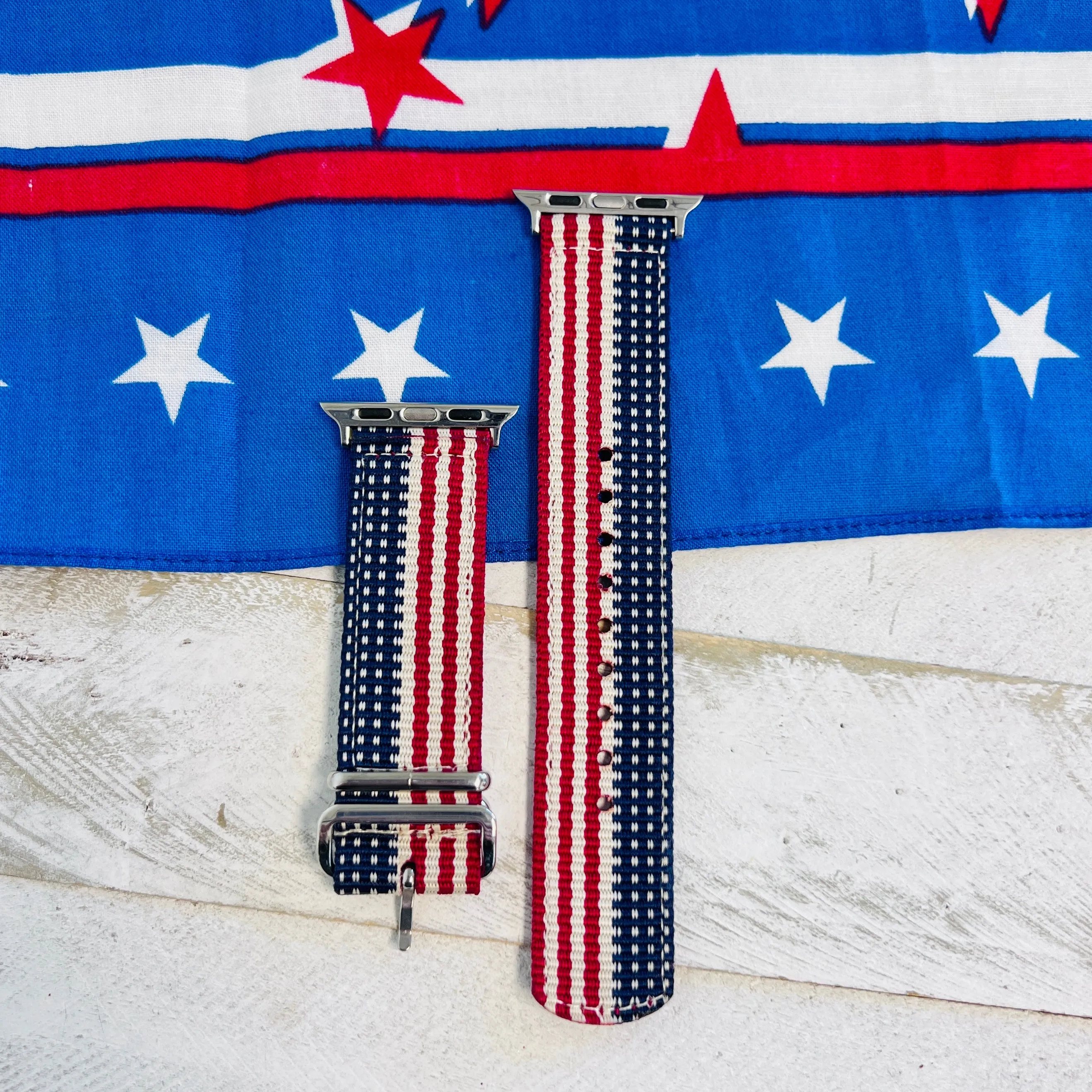 USA Flag Print Woven Canvas/Nylon Band For Apple Watch